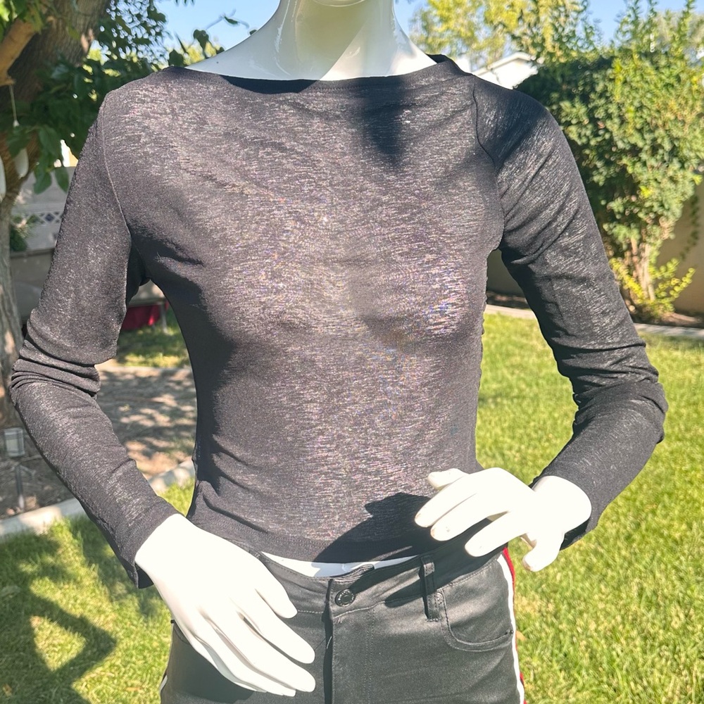 Commense Black Sheer Long Sleeve Bodysuit